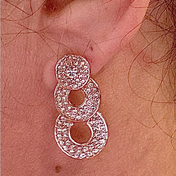 Rose Gold Crystal Triple Circle Post Earrings Made With Swarovski Crystals - Picture 3 of 4